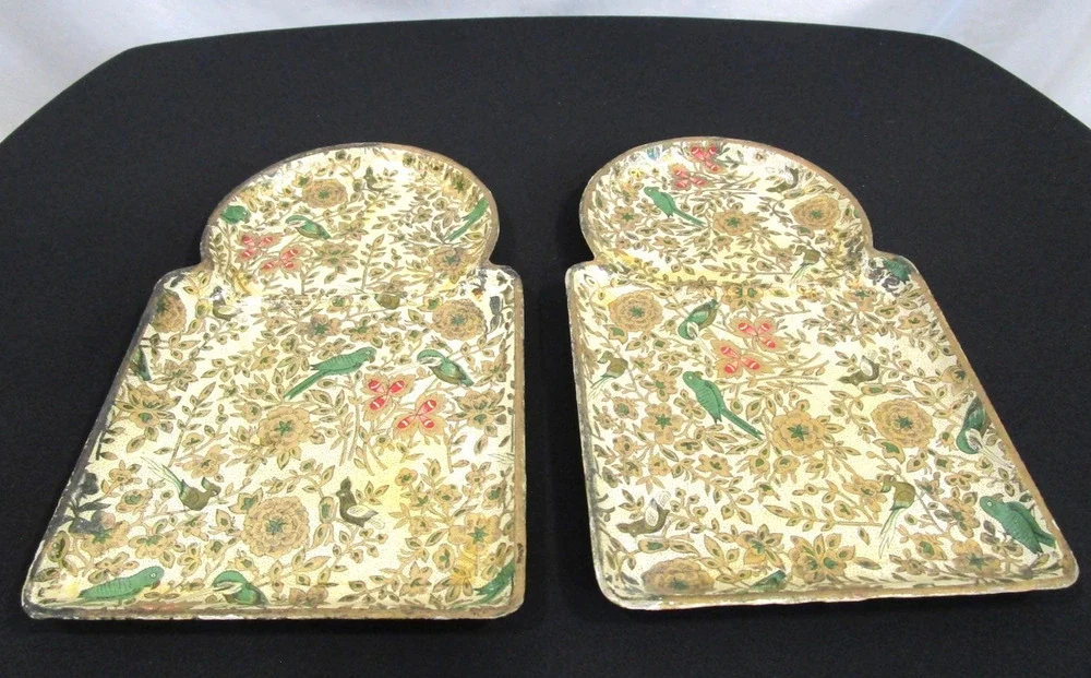 Vintage Set of 2 Paper Mache Alfred E Knobler Snack Tray Alcohol Proof Japan